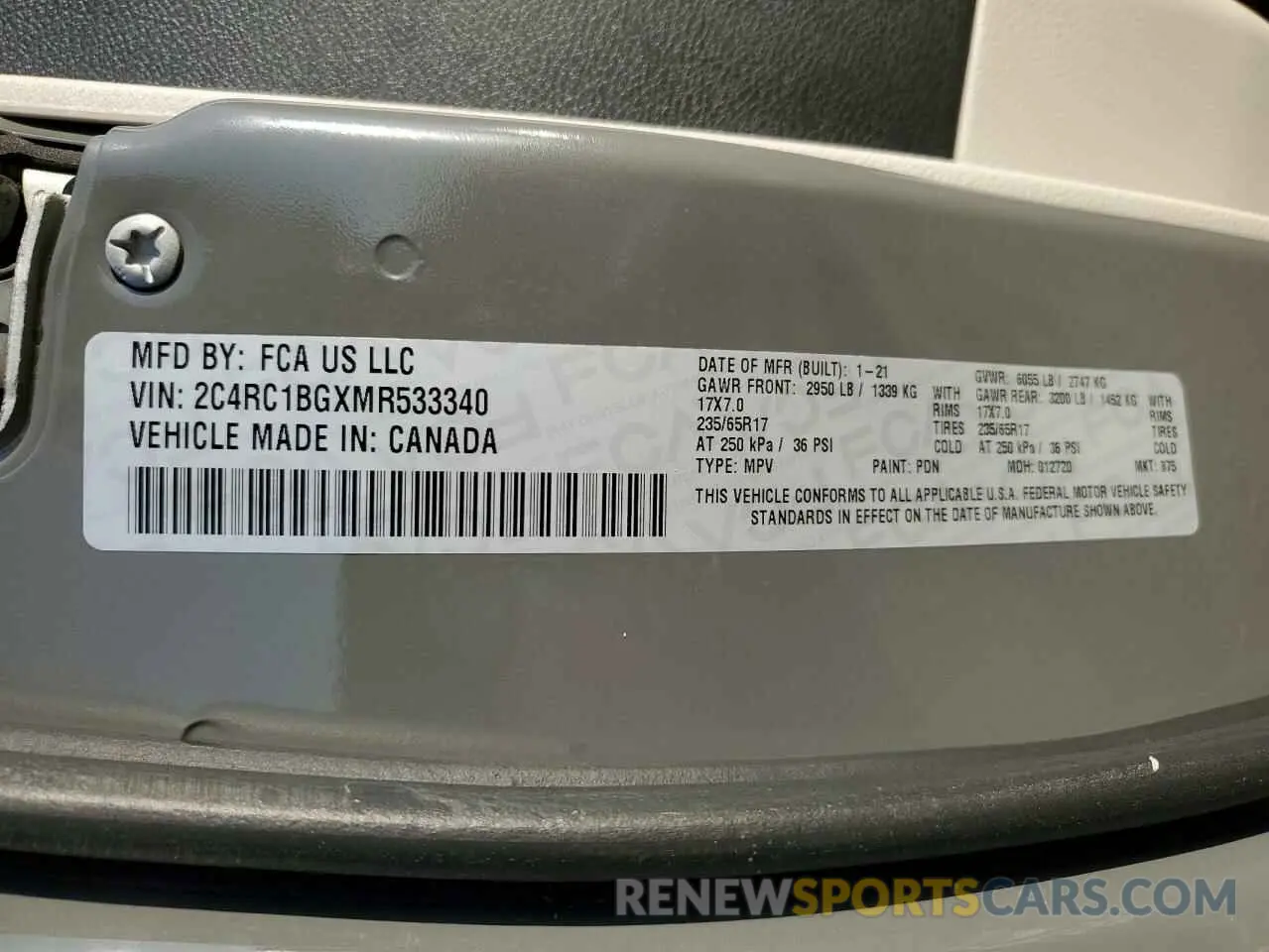 13 fotografías del automóvil dañado 2C4RC1BGXMR533340 CHRYSLER PACIFICA 2021