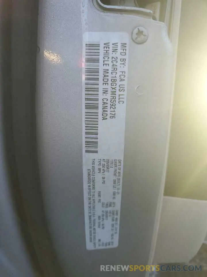 14 fotografías del automóvil dañado 2C4RC1BGXMR592176 CHRYSLER PACIFICA 2021