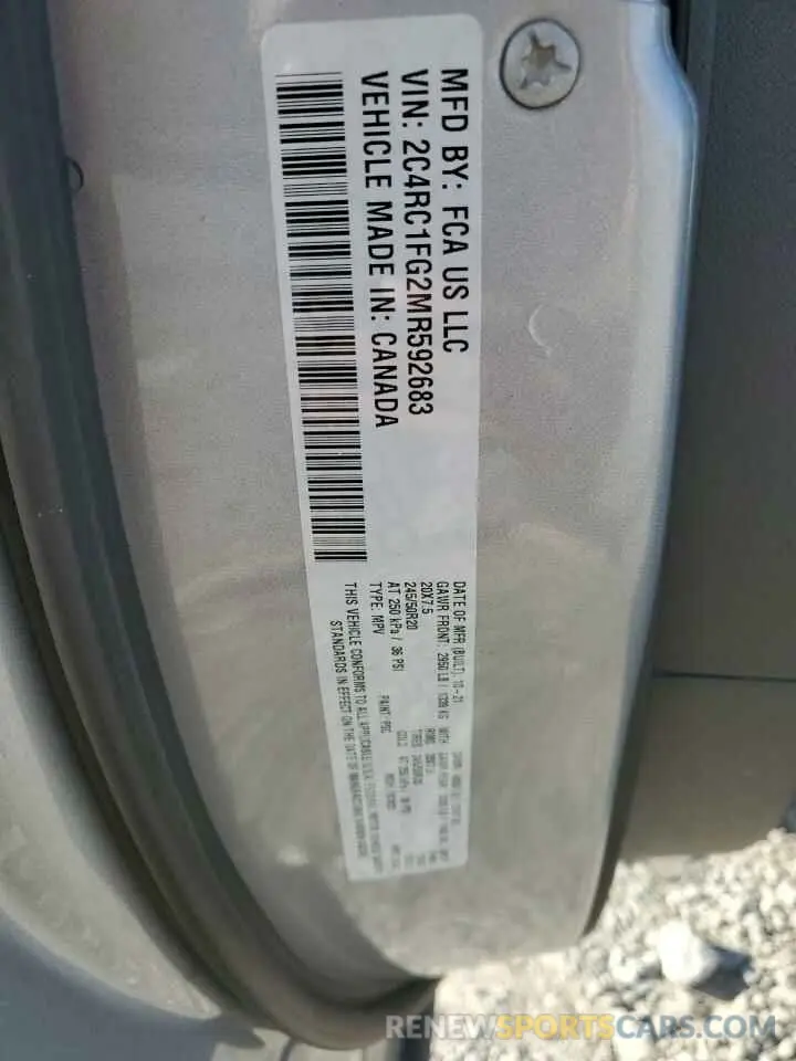 13 fotografías del automóvil dañado 2C4RC1FG2MR592683 CHRYSLER PACIFICA 2021