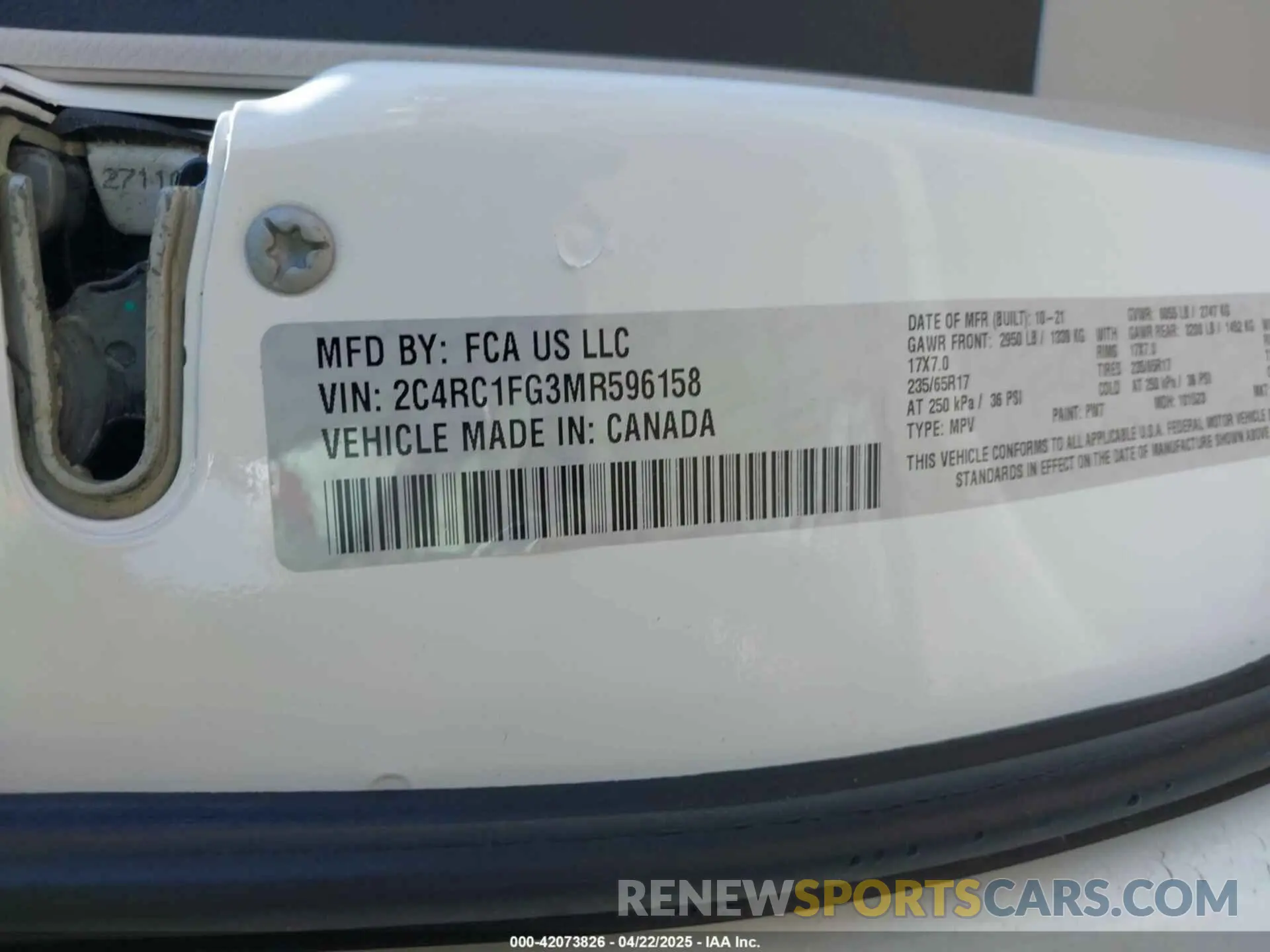 9 fotografías del automóvil dañado 2C4RC1FG3MR596158 CHRYSLER PACIFICA 2021