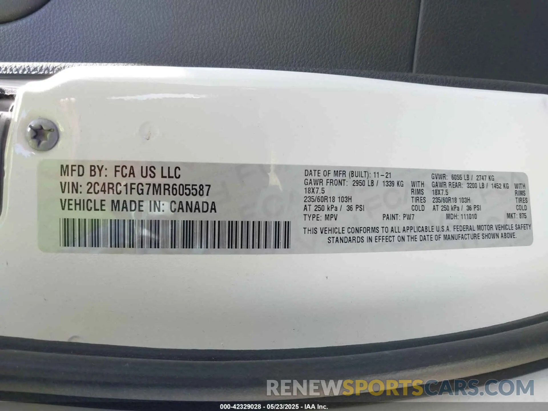 9 fotografías del automóvil dañado 2C4RC1FG7MR605587 CHRYSLER PACIFICA 2021