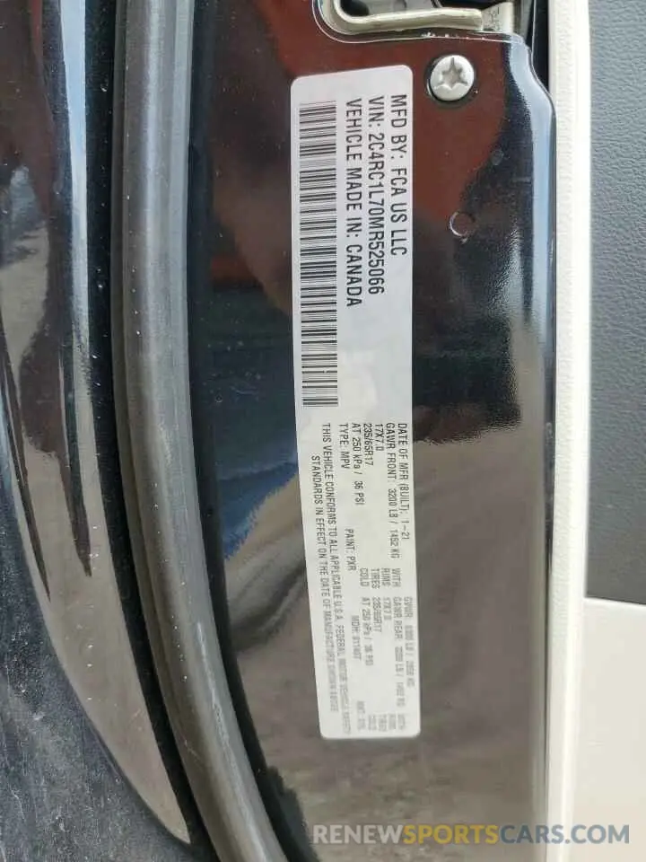13 fotografías del automóvil dañado 2C4RC1L70MR525066 CHRYSLER PACIFICA 2021