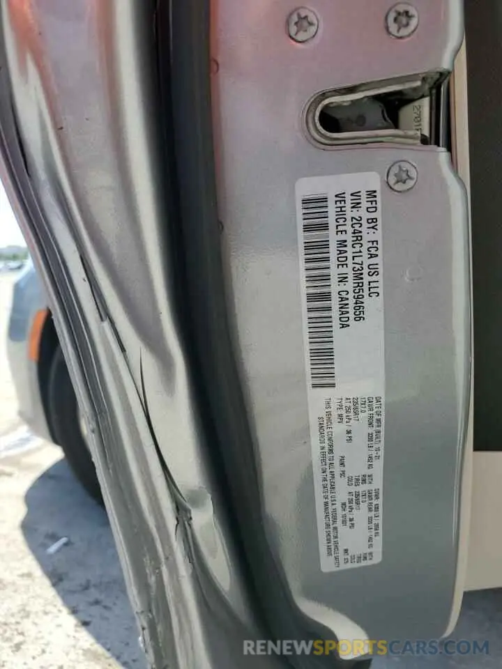 13 fotografías del automóvil dañado 2C4RC1L73MR594656 CHRYSLER PACIFICA 2021