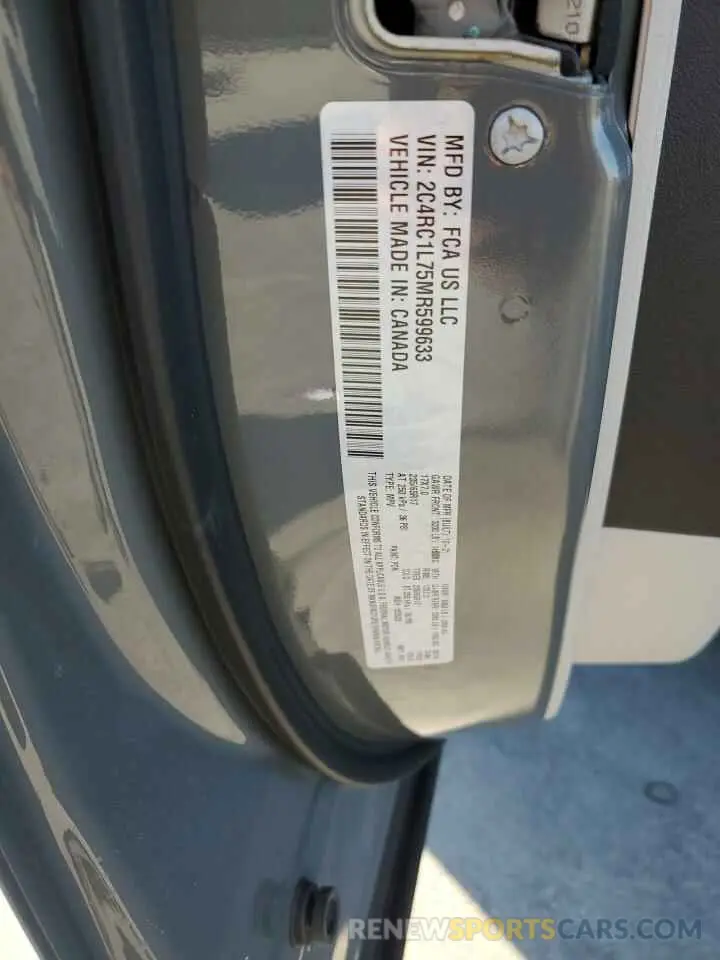 13 fotografías del automóvil dañado 2C4RC1L75MR599633 CHRYSLER PACIFICA 2021