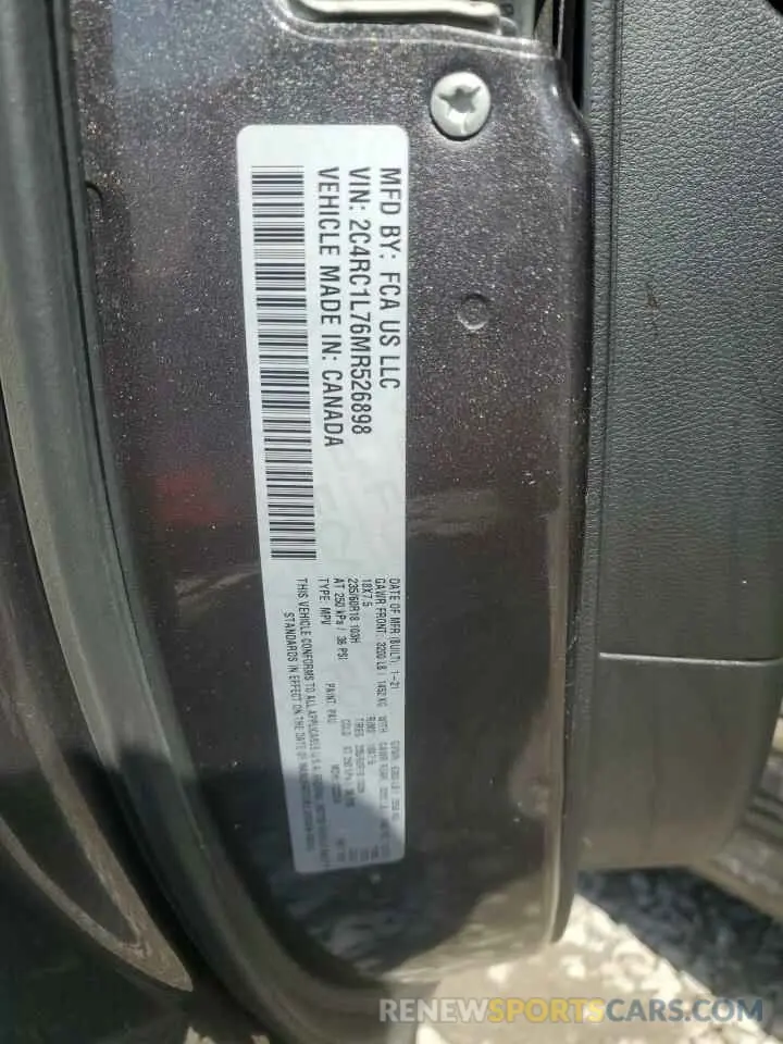 13 fotografías del automóvil dañado 2C4RC1L76MR526898 CHRYSLER PACIFICA 2021