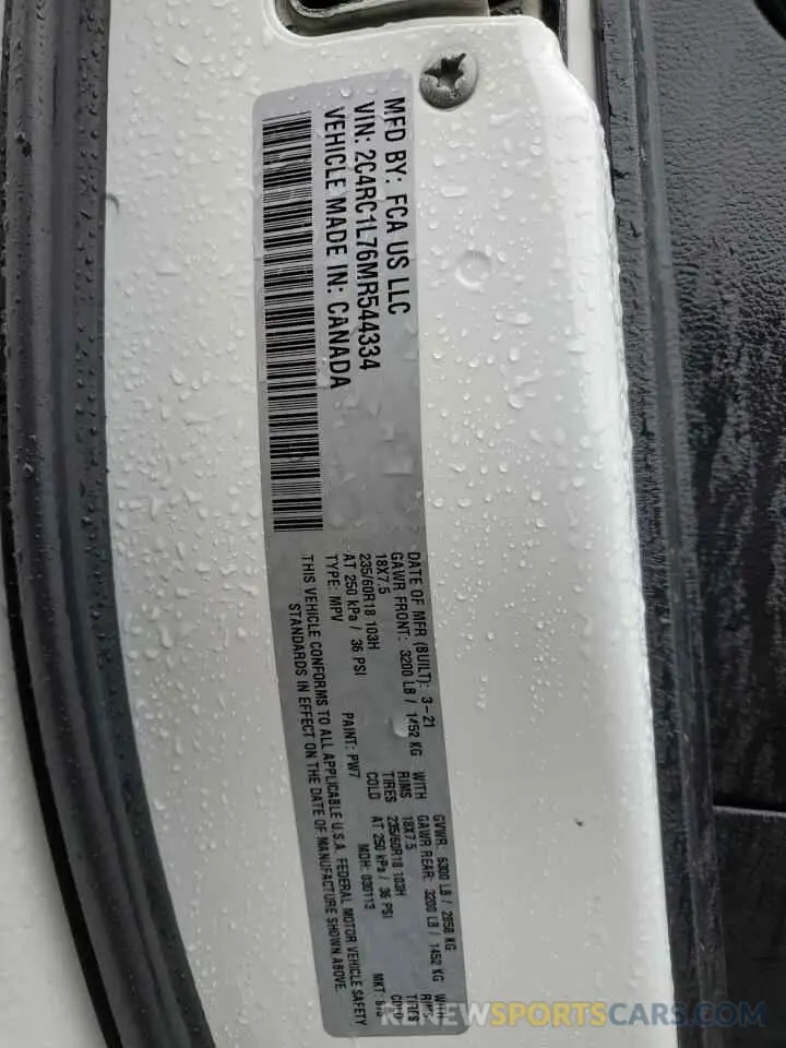 13 fotografías del automóvil dañado 2C4RC1L76MR544334 CHRYSLER PACIFICA 2021