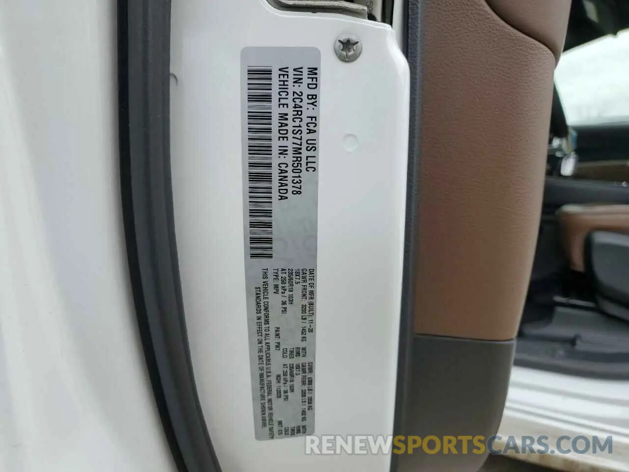 13 fotografías del automóvil dañado 2C4RC1S77MR501378 CHRYSLER PACIFICA 2021