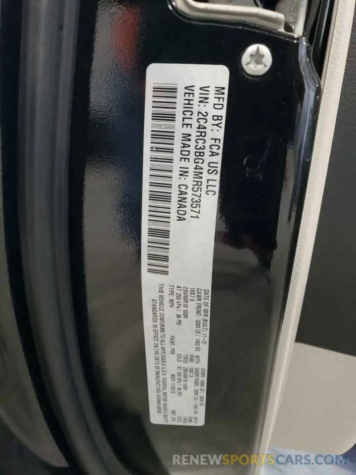 13 fotografías del automóvil dañado 2C4RC3BG4MR573571 CHRYSLER PACIFICA 2021