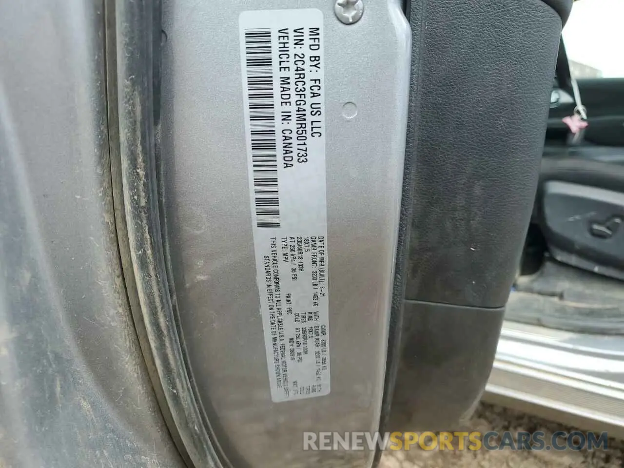 12 fotografías del automóvil dañado 2C4RC3FG4MR501733 CHRYSLER PACIFICA 2021