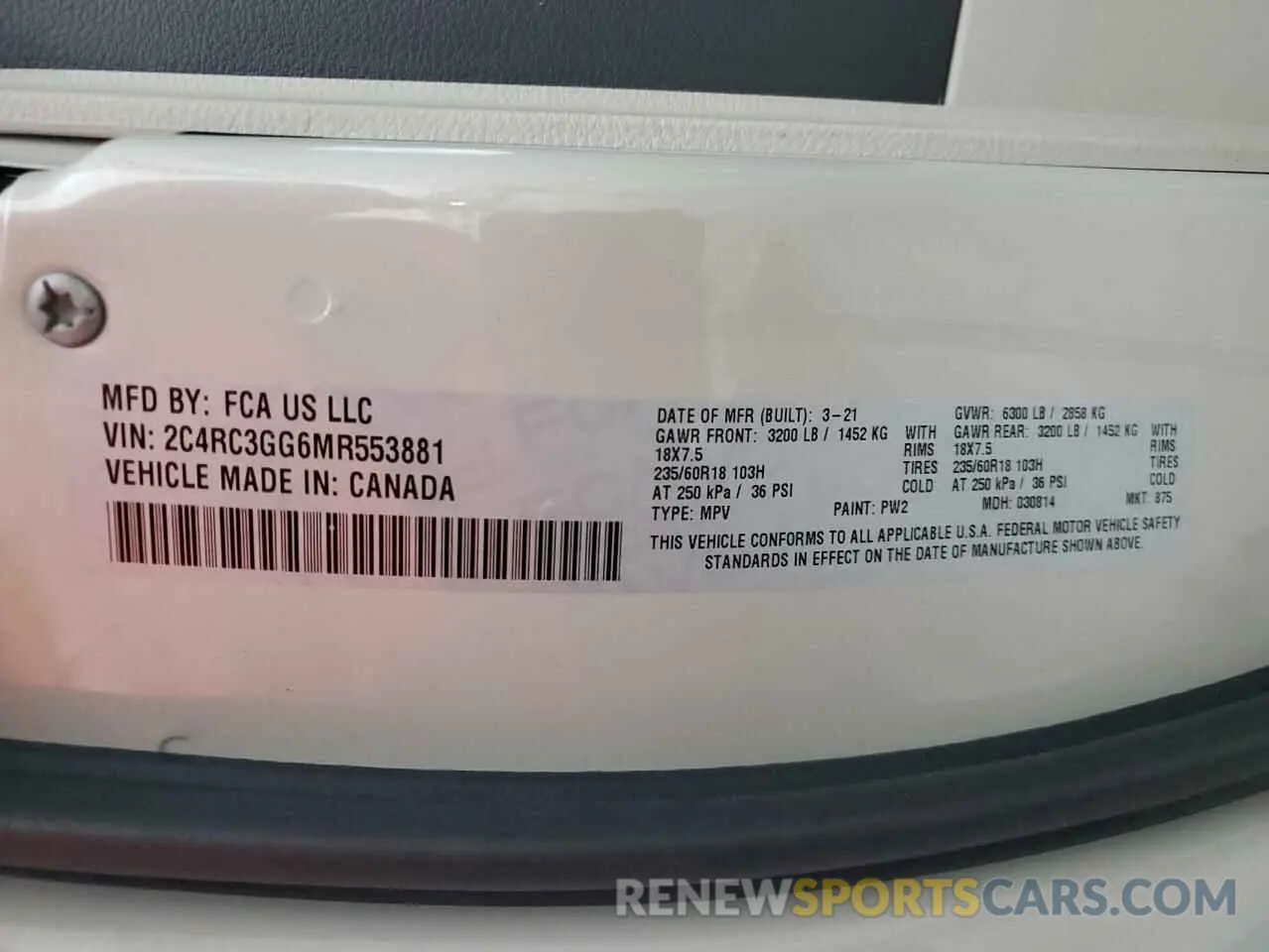 13 fotografías del automóvil dañado 2C4RC3GG6MR553881 CHRYSLER PACIFICA 2021