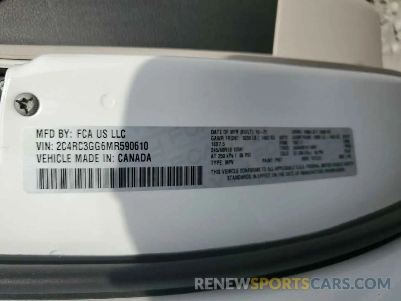 15 fotografías del automóvil dañado 2C4RC3GG6MR590610 CHRYSLER PACIFICA 2021
