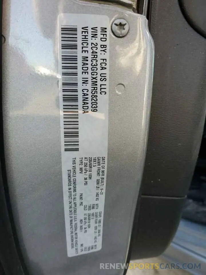 13 fotografías del automóvil dañado 2C4RC3GGXMR582039 CHRYSLER PACIFICA 2021