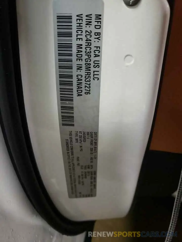 13 fotografías del automóvil dañado 2C4RC3PG8MR537276 CHRYSLER PACIFICA 2021