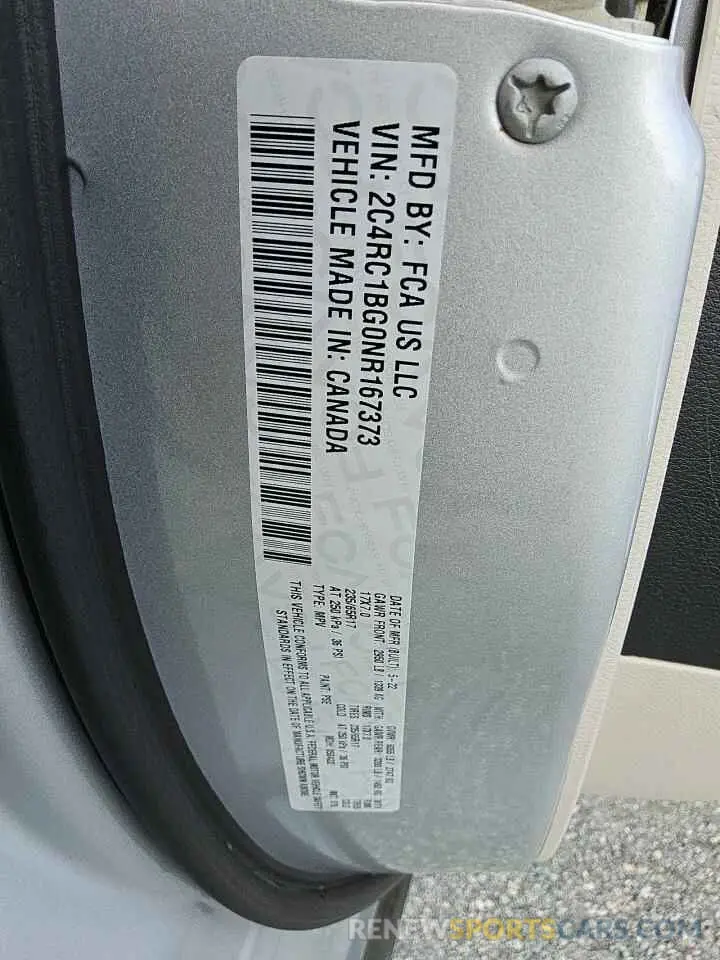 13 fotografías del automóvil dañado 2C4RC1BG0NR167373 CHRYSLER PACIFICA 2022