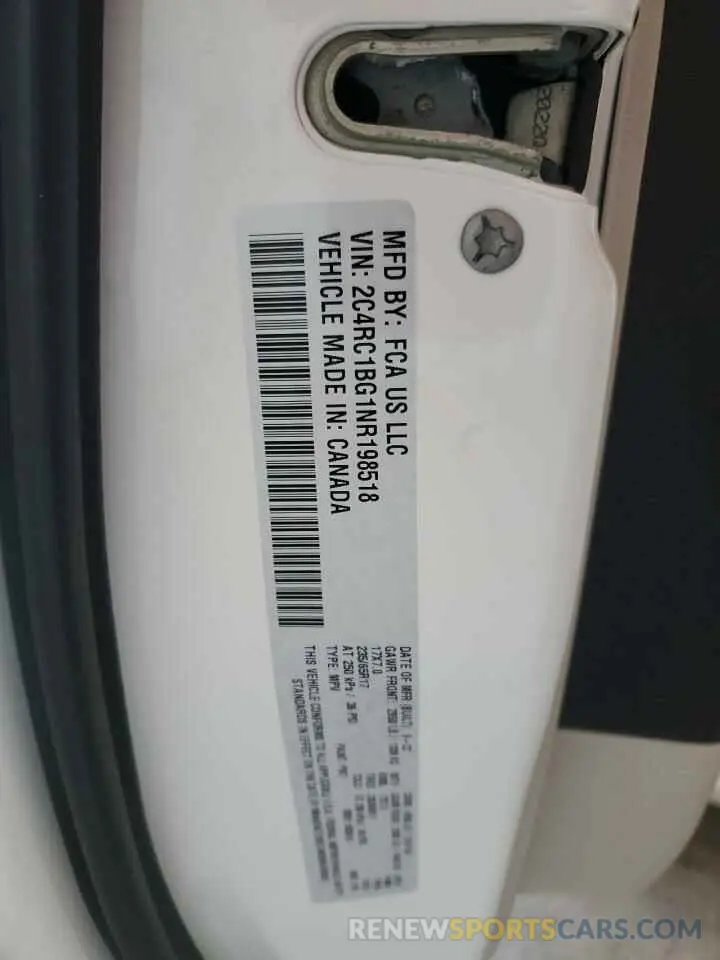 13 fotografías del automóvil dañado 2C4RC1BG1NR198518 CHRYSLER PACIFICA 2022