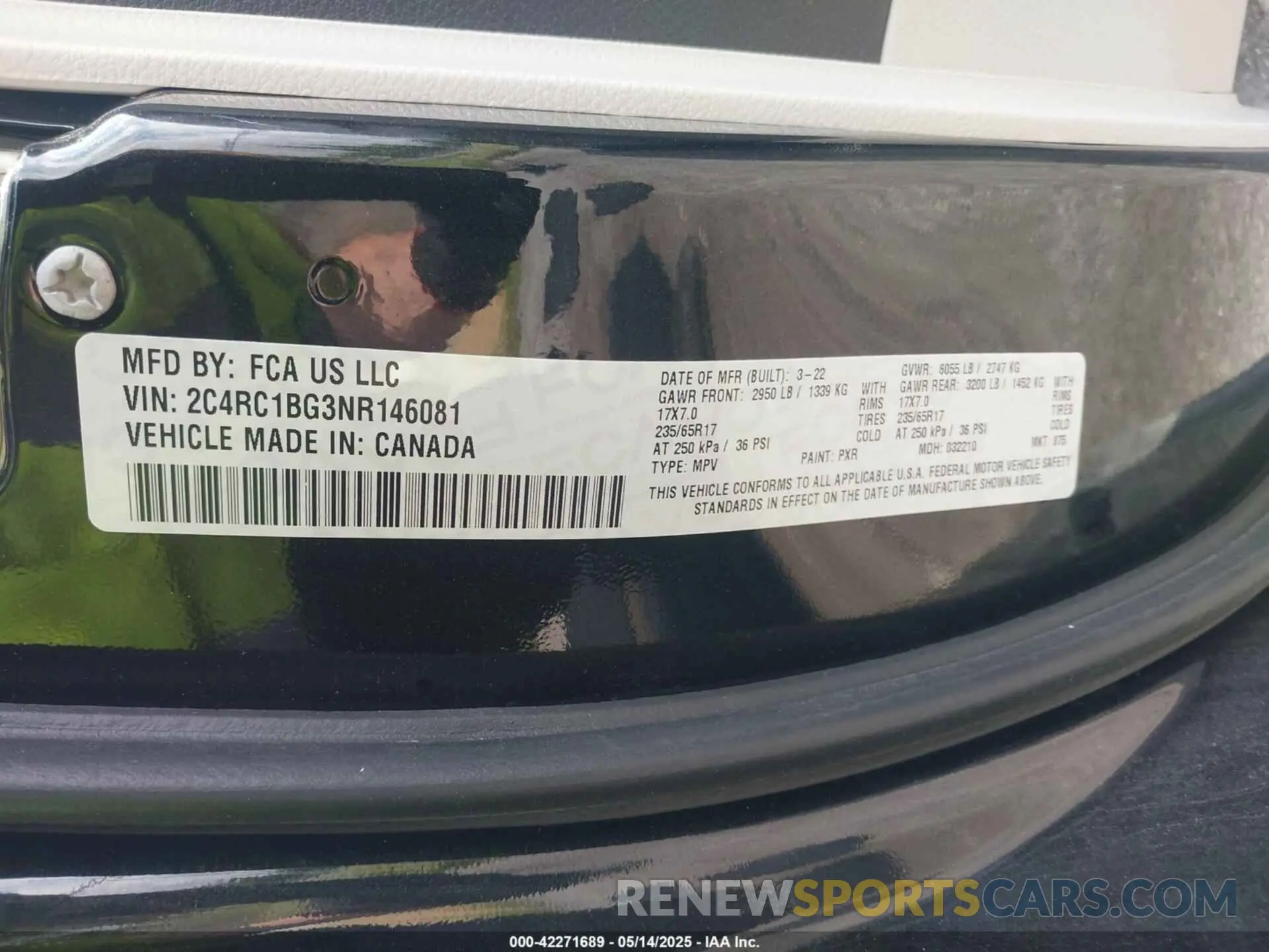 9 fotografías del automóvil dañado 2C4RC1BG3NR146081 CHRYSLER PACIFICA 2022