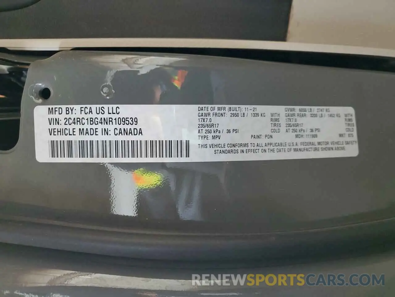 13 fotografías del automóvil dañado 2C4RC1BG4NR109539 CHRYSLER PACIFICA 2022
