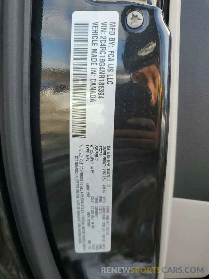 13 fotografías del automóvil dañado 2C4RC1BG4NR186394 CHRYSLER PACIFICA 2022