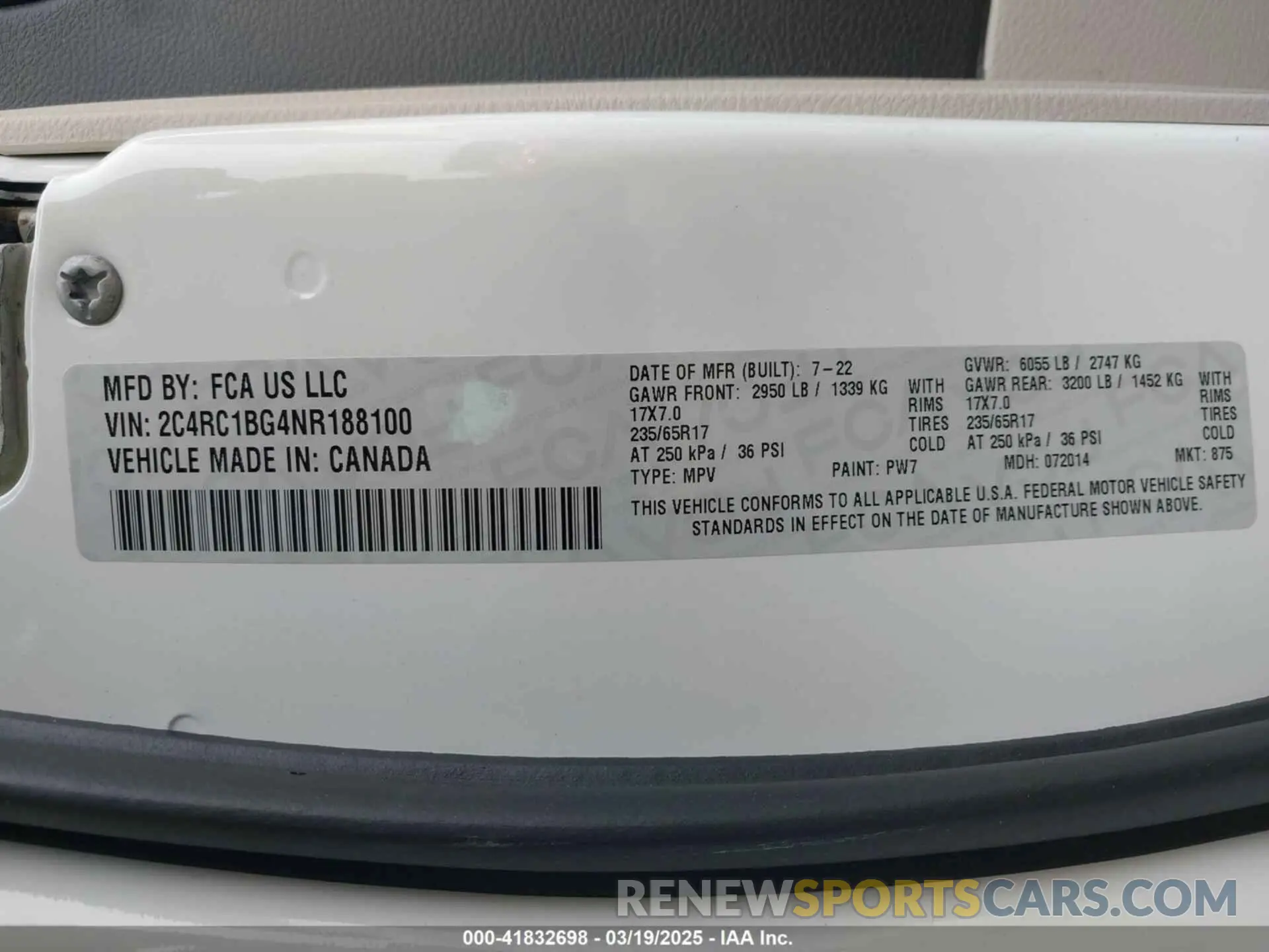9 fotografías del automóvil dañado 2C4RC1BG4NR188100 CHRYSLER PACIFICA 2022