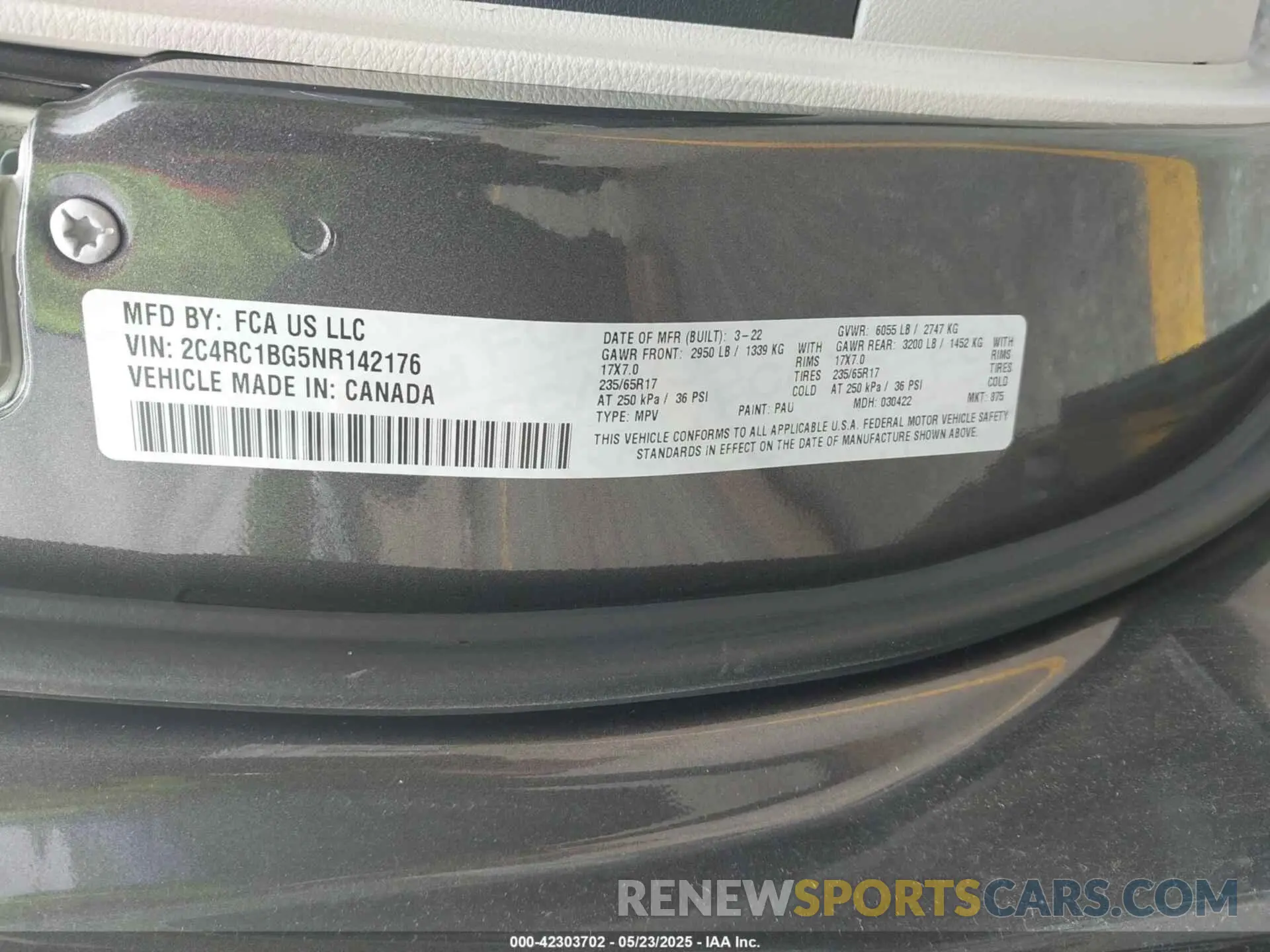 9 fotografías del automóvil dañado 2C4RC1BG5NR142176 CHRYSLER PACIFICA 2022