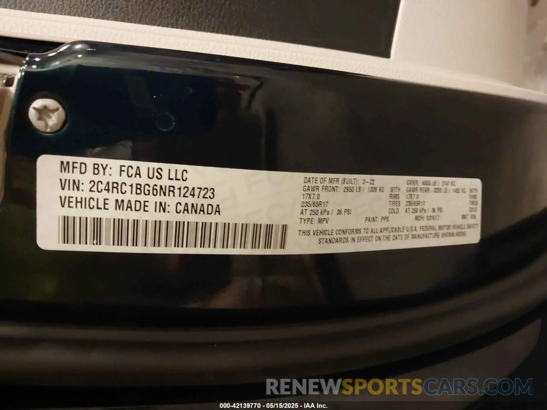 9 fotografías del automóvil dañado 2C4RC1BG6NR124723 CHRYSLER PACIFICA 2022