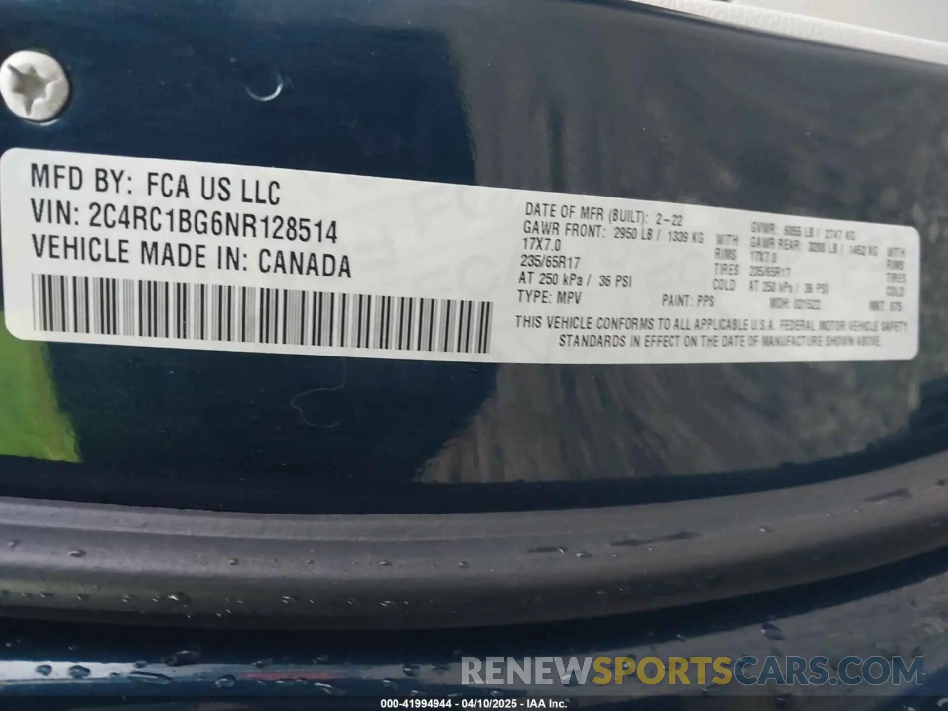 9 fotografías del automóvil dañado 2C4RC1BG6NR128514 CHRYSLER PACIFICA 2022