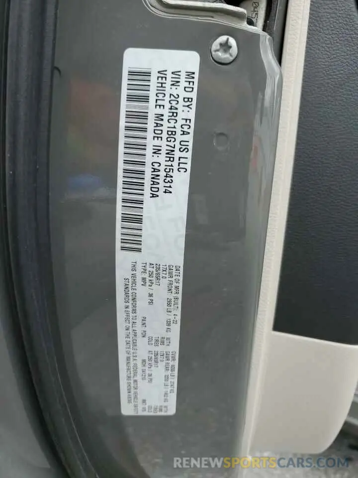 13 fotografías del automóvil dañado 2C4RC1BG7NR154314 CHRYSLER PACIFICA 2022