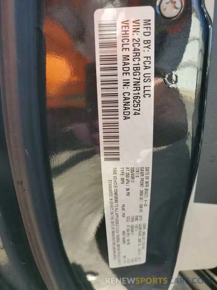13 fotografías del automóvil dañado 2C4RC1BG7NR162574 CHRYSLER PACIFICA 2022
