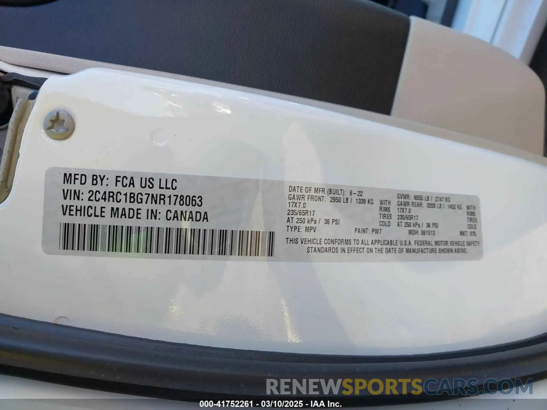 9 fotografías del automóvil dañado 2C4RC1BG7NR178063 CHRYSLER PACIFICA 2022