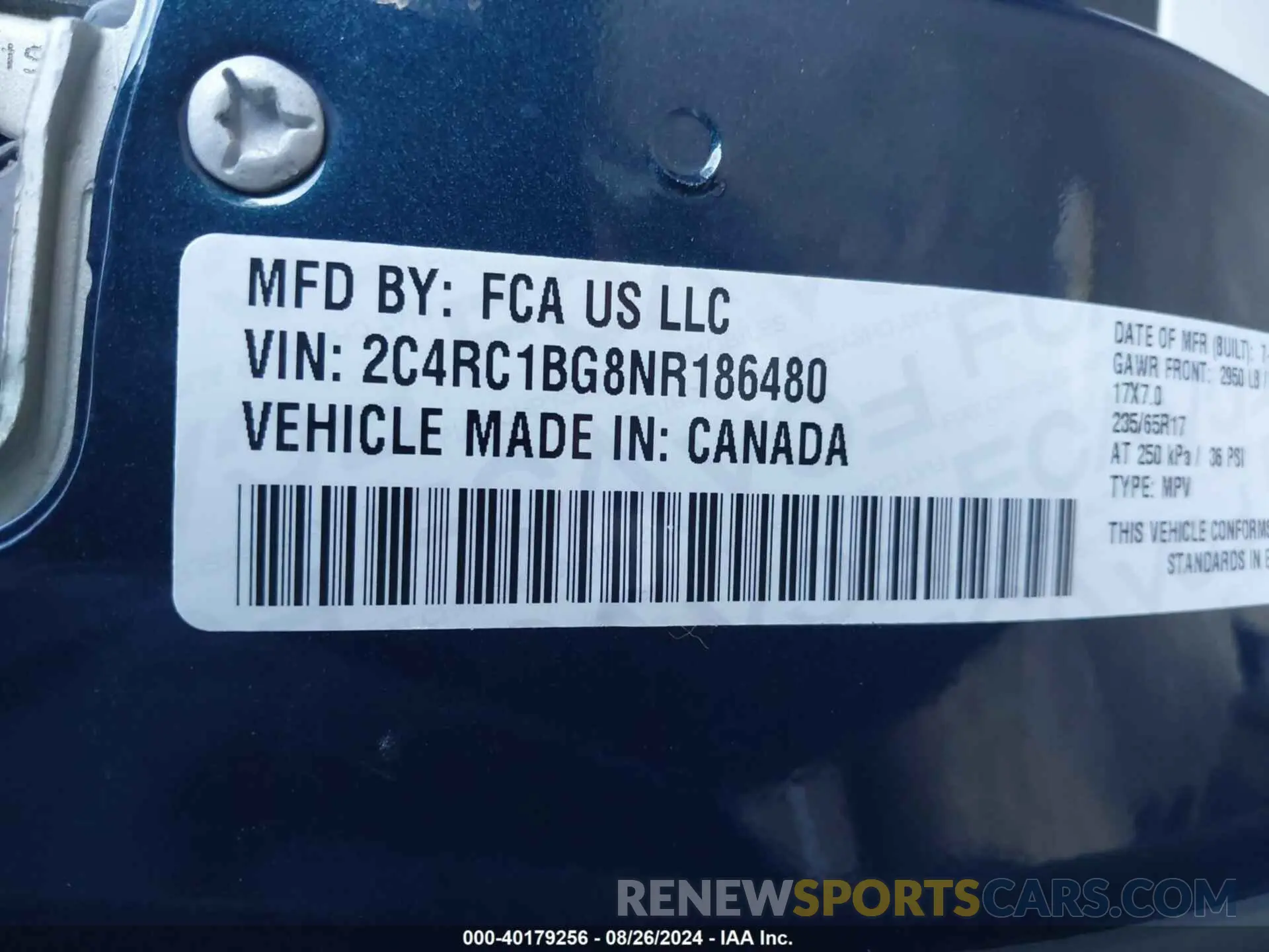 9 fotografías del automóvil dañado 2C4RC1BG8NR186480 CHRYSLER PACIFICA 2022