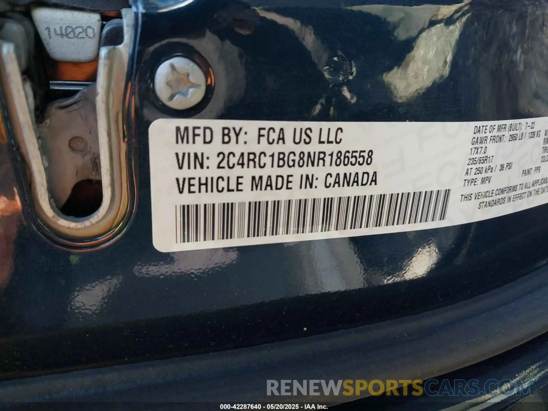 9 fotografías del automóvil dañado 2C4RC1BG8NR186558 CHRYSLER PACIFICA 2022