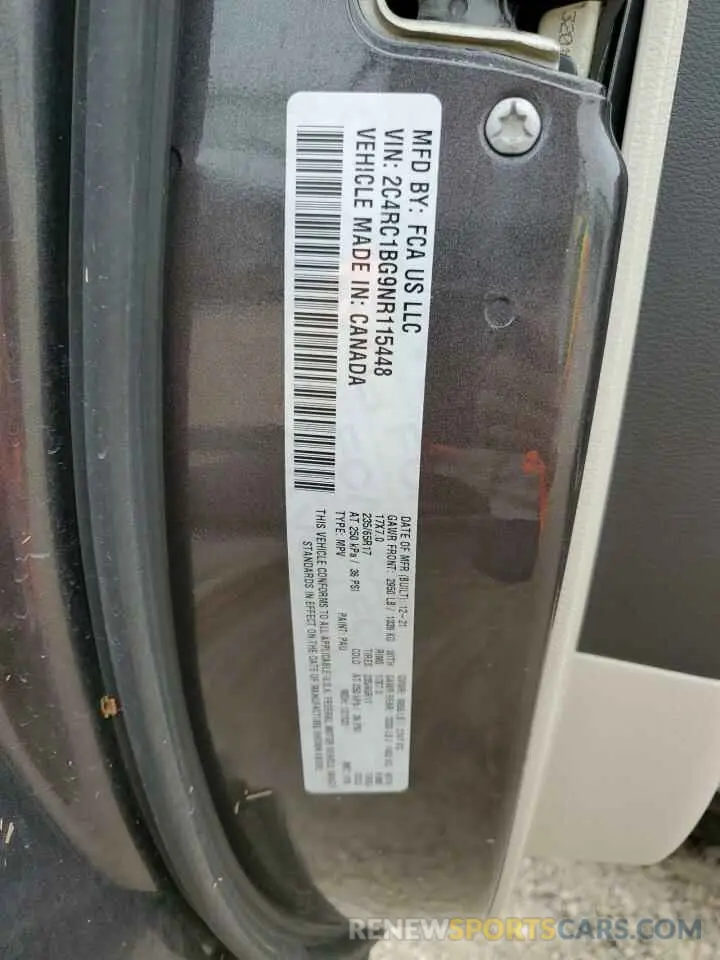 15 fotografías del automóvil dañado 2C4RC1BG9NR115448 CHRYSLER PACIFICA 2022