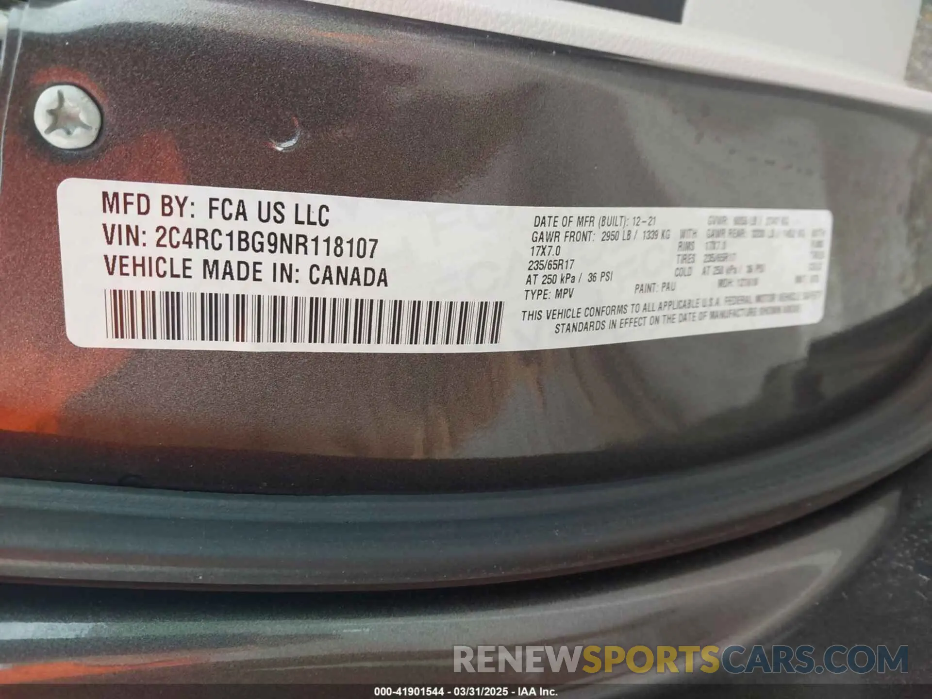 9 fotografías del automóvil dañado 2C4RC1BG9NR118107 CHRYSLER PACIFICA 2022