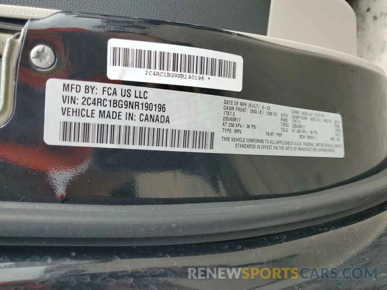 12 fotografías del automóvil dañado 2C4RC1BG9NR190196 CHRYSLER PACIFICA 2022