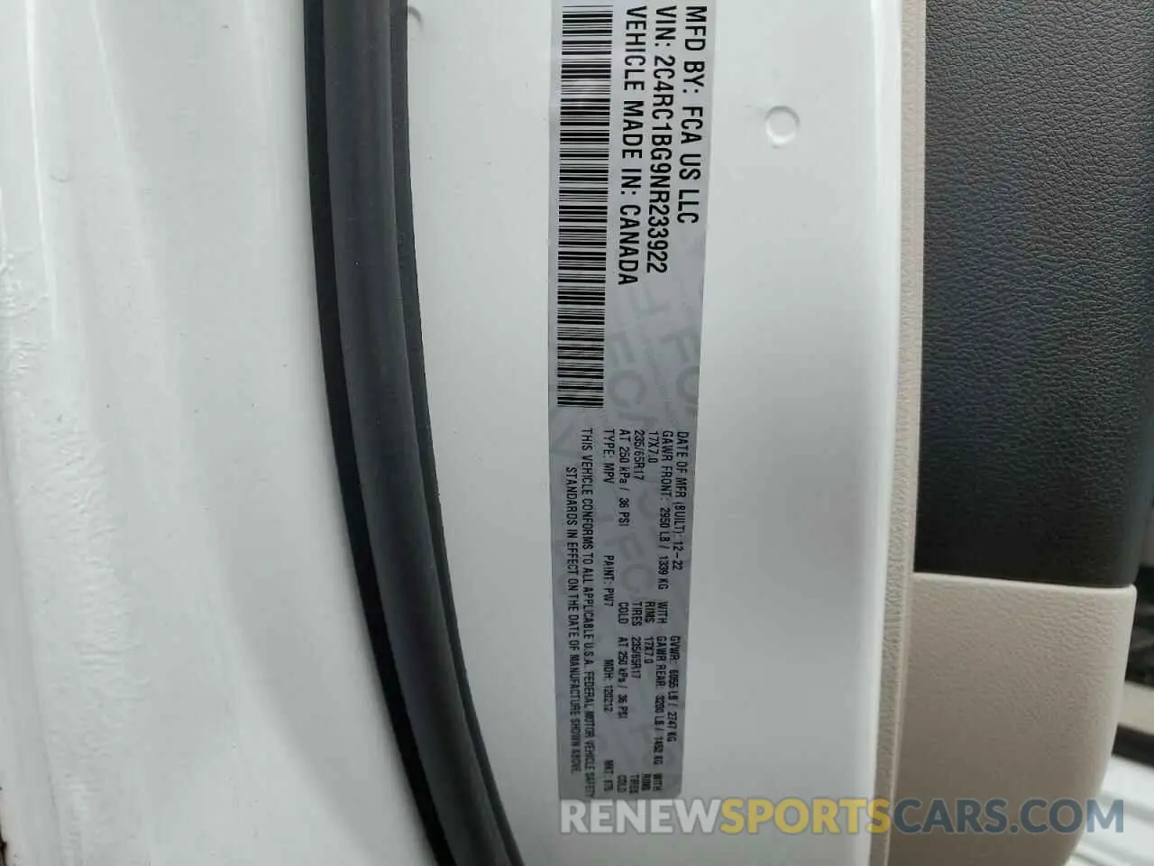 14 fotografías del automóvil dañado 2C4RC1BG9NR233922 CHRYSLER PACIFICA 2022