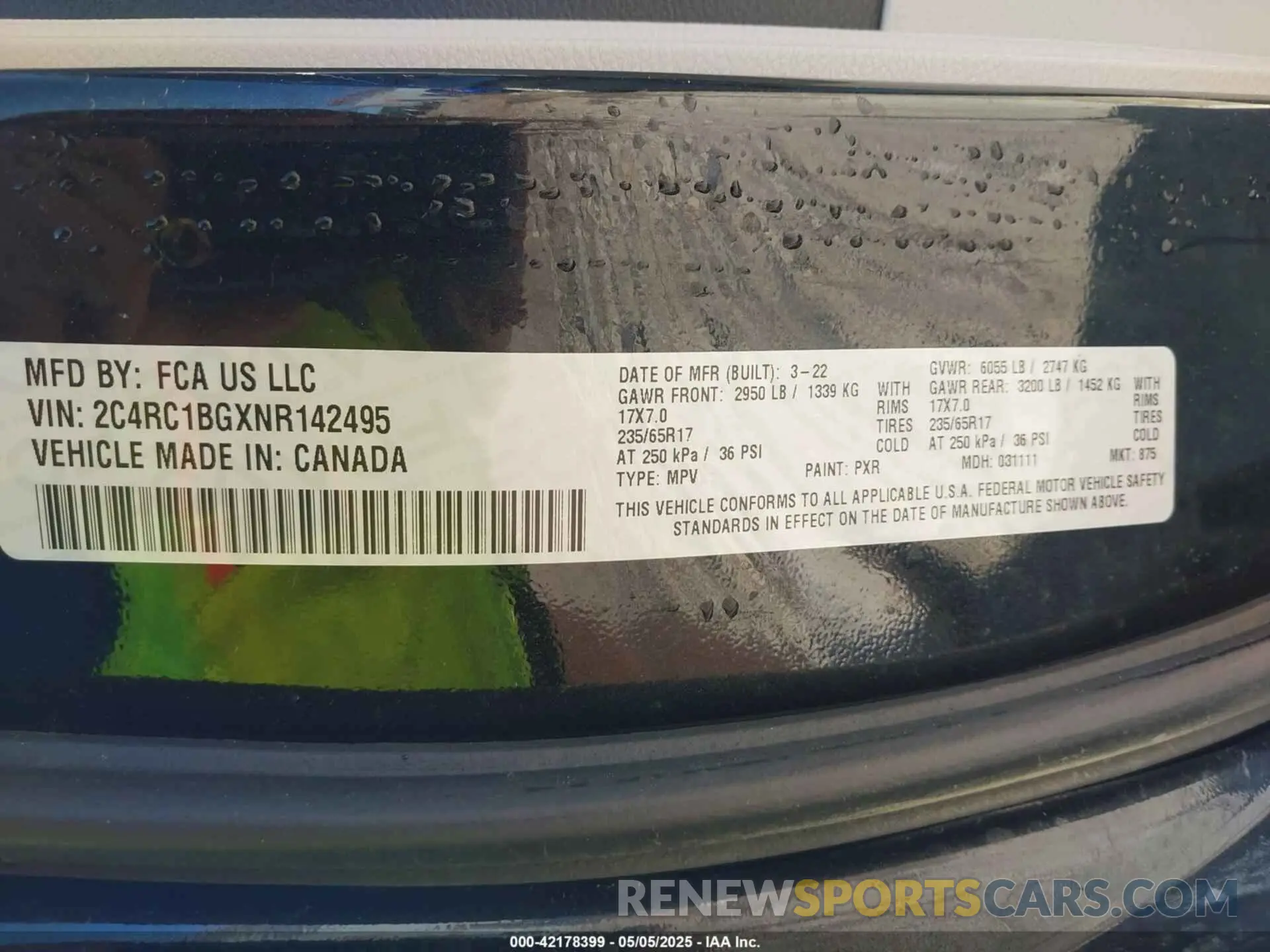 9 fotografías del automóvil dañado 2C4RC1BGXNR142495 CHRYSLER PACIFICA 2022