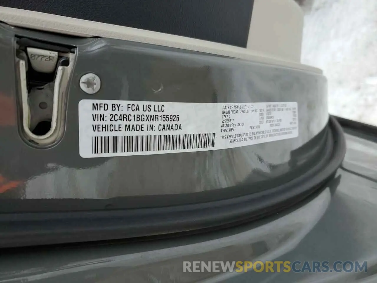 13 fotografías del automóvil dañado 2C4RC1BGXNR155926 CHRYSLER PACIFICA 2022
