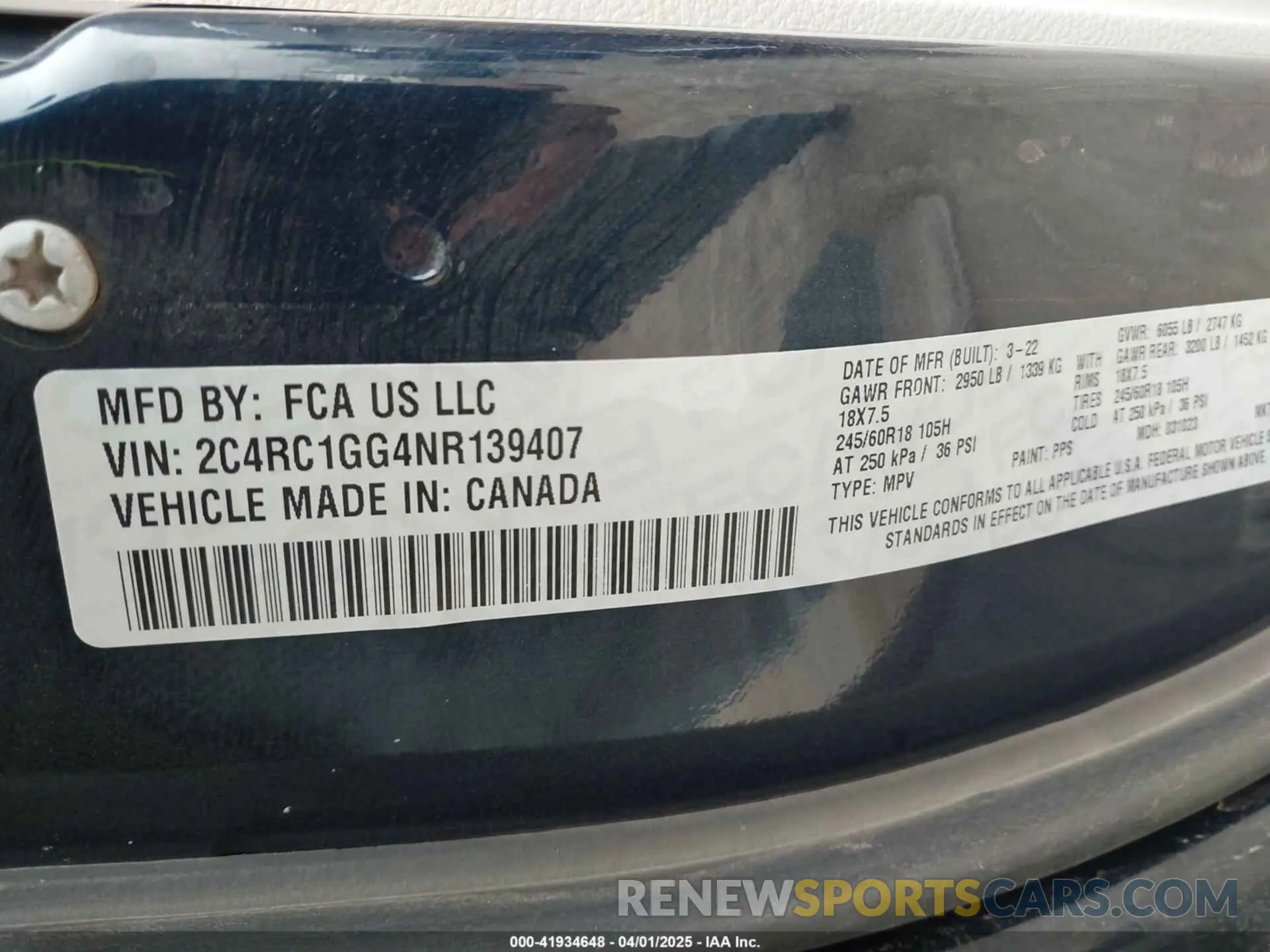 9 fotografías del automóvil dañado 2C4RC1GG4NR139407 CHRYSLER PACIFICA 2022