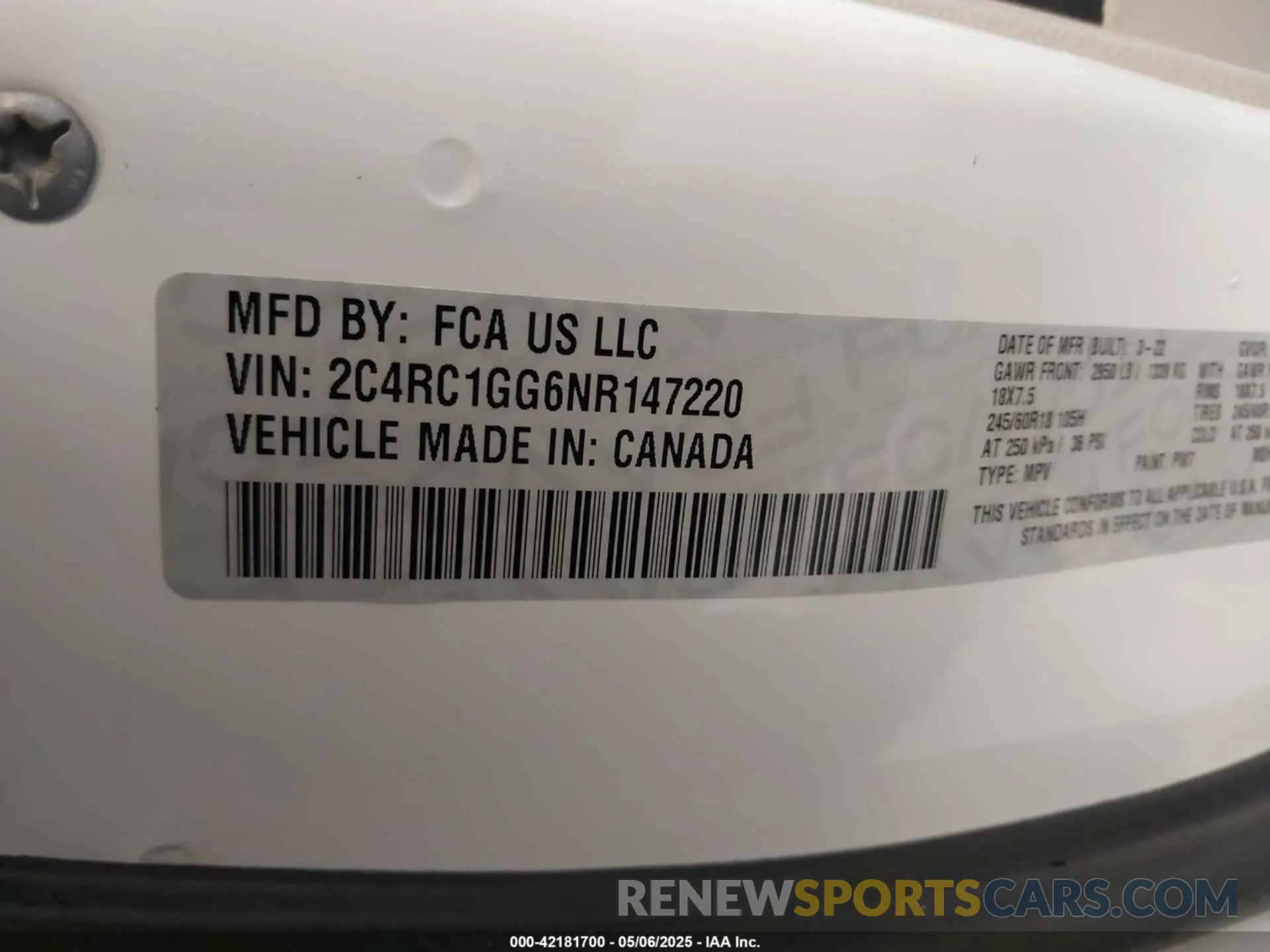 9 fotografías del automóvil dañado 2C4RC1GG6NR147220 CHRYSLER PACIFICA 2022