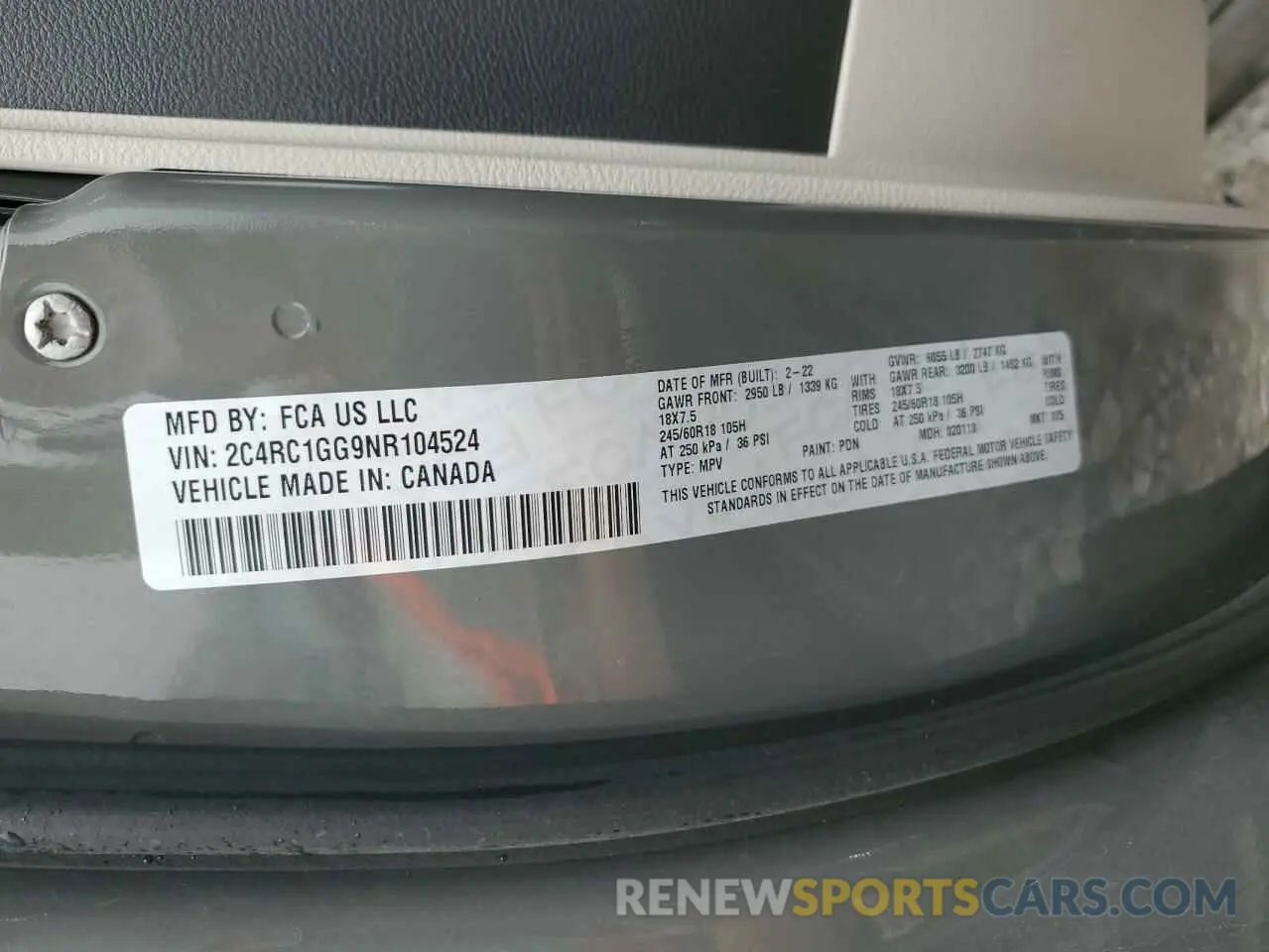 13 fotografías del automóvil dañado 2C4RC1GG9NR104524 CHRYSLER PACIFICA 2022