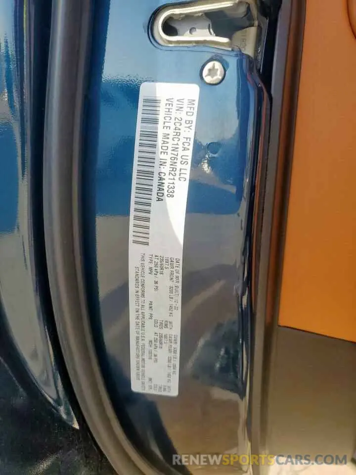 14 fotografías del automóvil dañado 2C4RC1N76NR211338 CHRYSLER PACIFICA 2022
