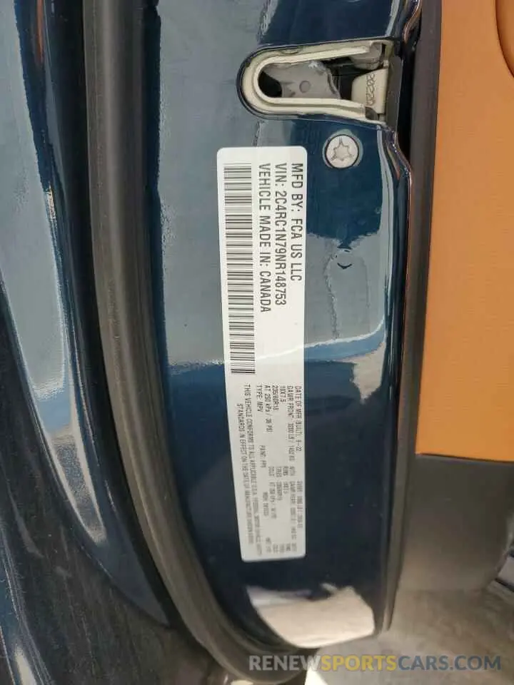 13 fotografías del automóvil dañado 2C4RC1N79NR148753 CHRYSLER PACIFICA 2022