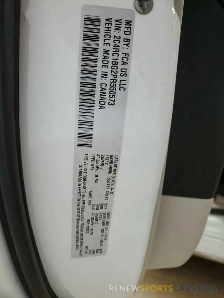 13 fotografías del automóvil dañado 2C4RC1BG2PR550573 CHRYSLER PACIFICA 2023