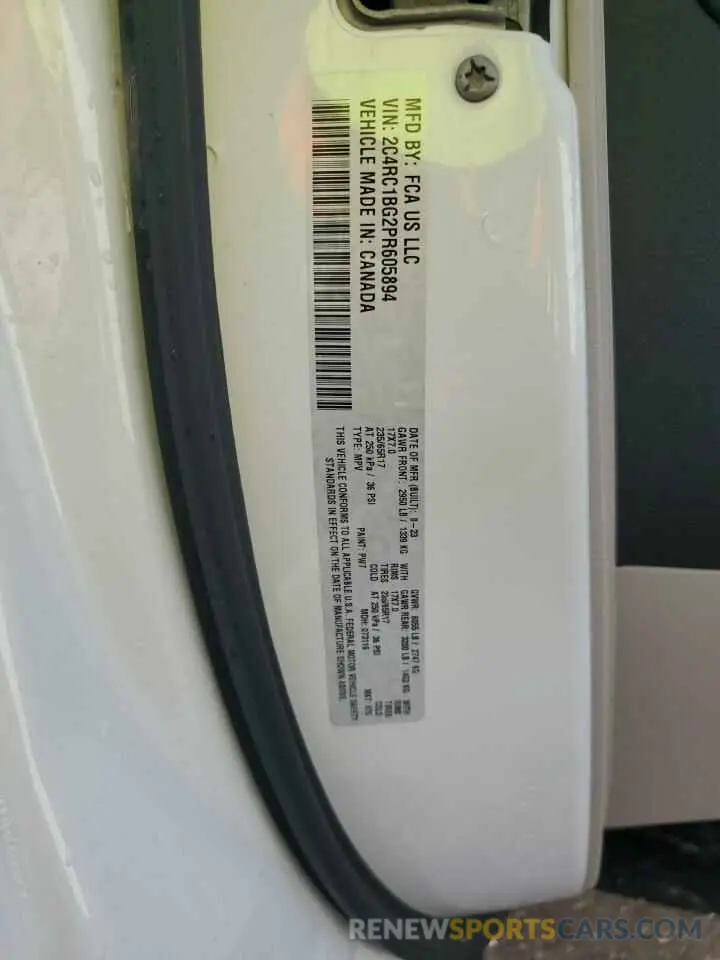14 fotografías del automóvil dañado 2C4RC1BG2PR605894 CHRYSLER PACIFICA 2023