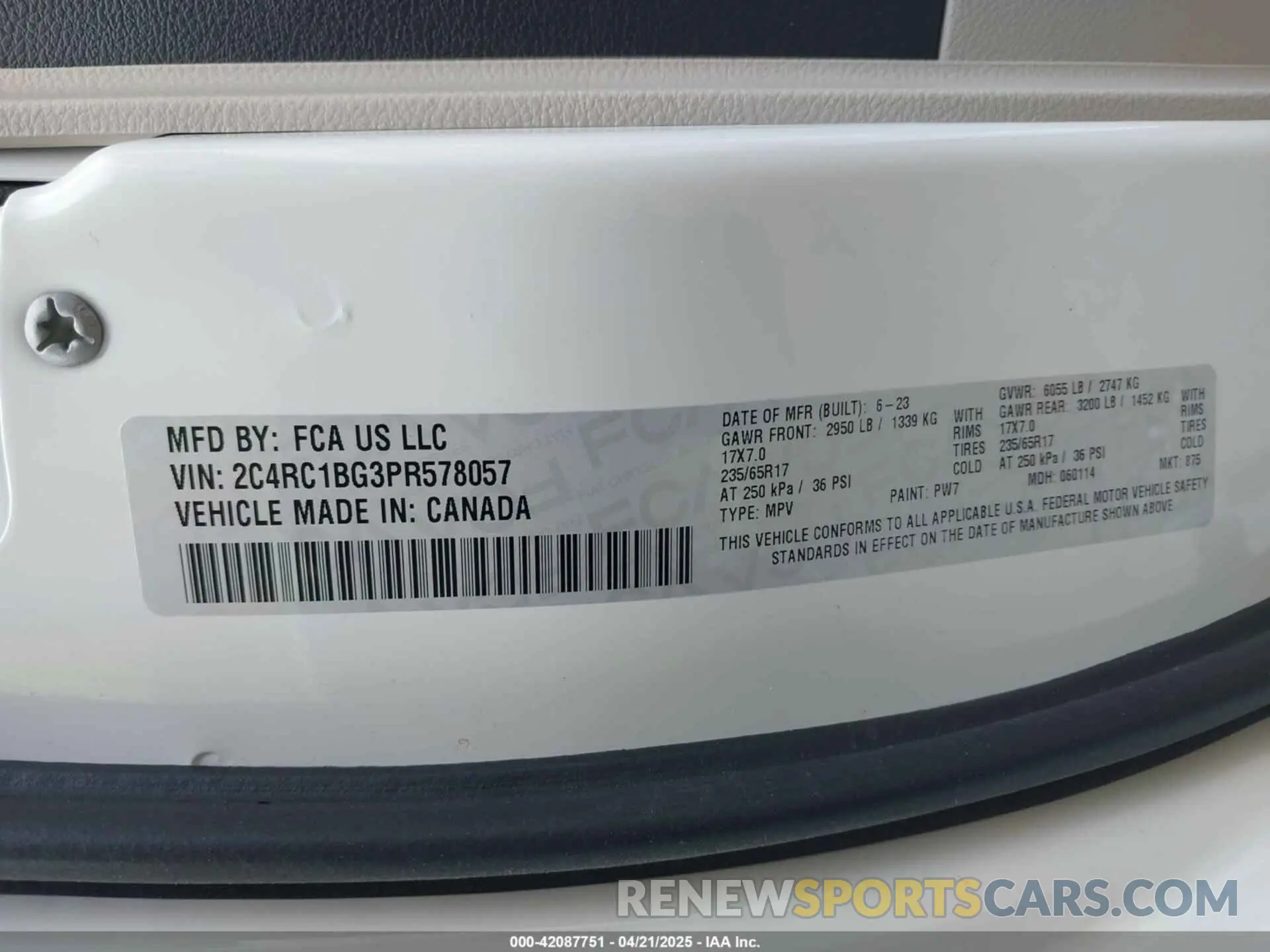 9 fotografías del automóvil dañado 2C4RC1BG3PR578057 CHRYSLER PACIFICA 2023