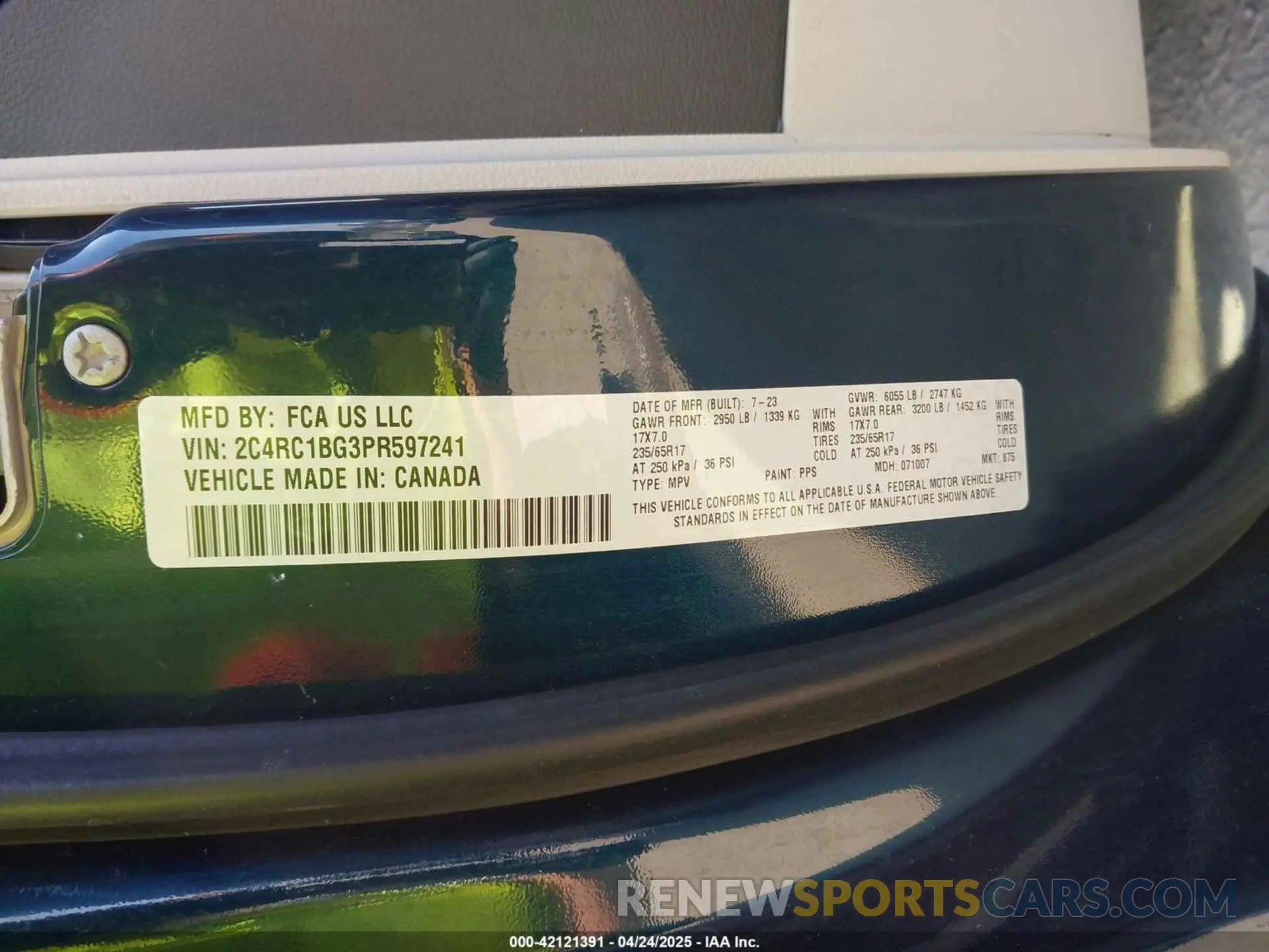 9 fotografías del automóvil dañado 2C4RC1BG3PR597241 CHRYSLER PACIFICA 2023