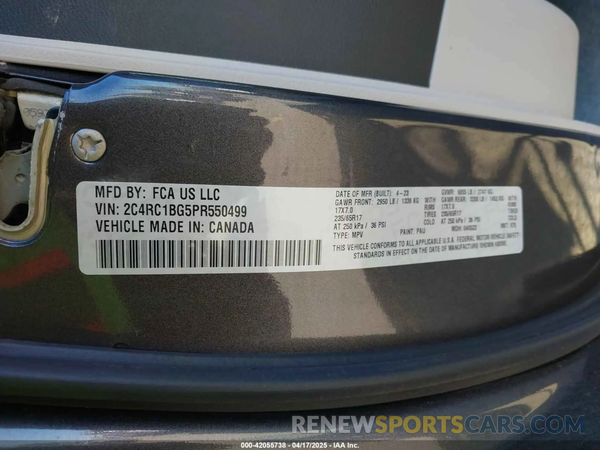 9 fotografías del automóvil dañado 2C4RC1BG5PR550499 CHRYSLER PACIFICA 2023