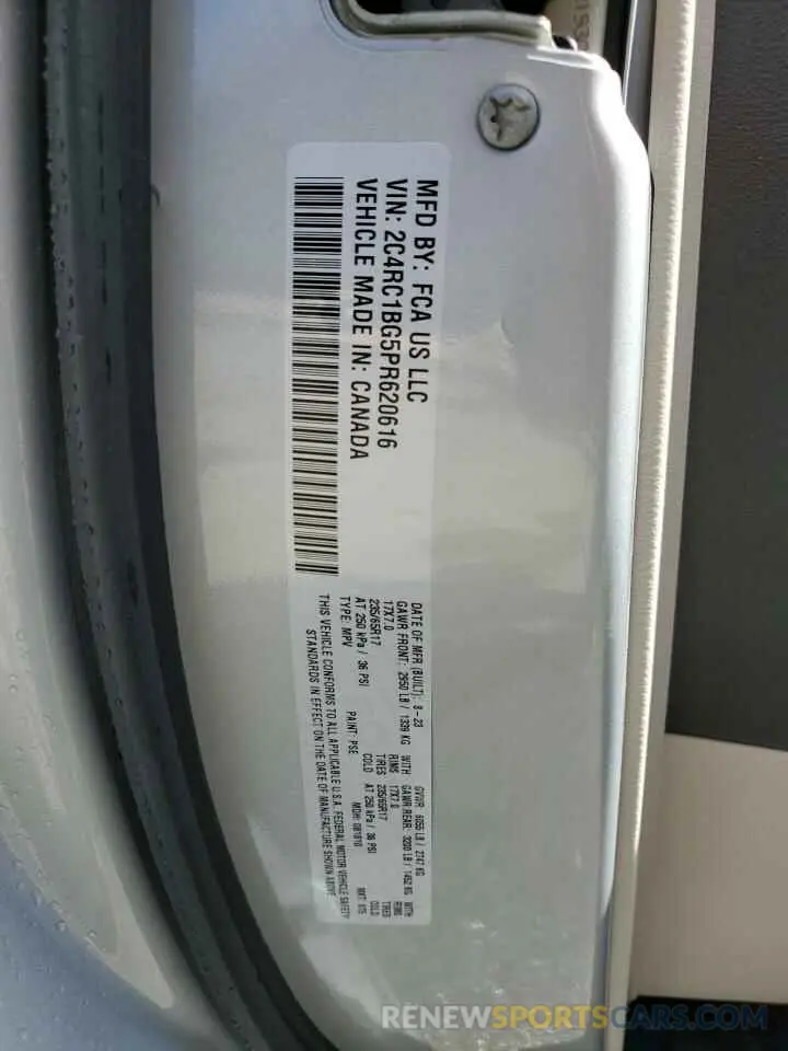 12 fotografías del automóvil dañado 2C4RC1BG5PR620616 CHRYSLER PACIFICA 2023