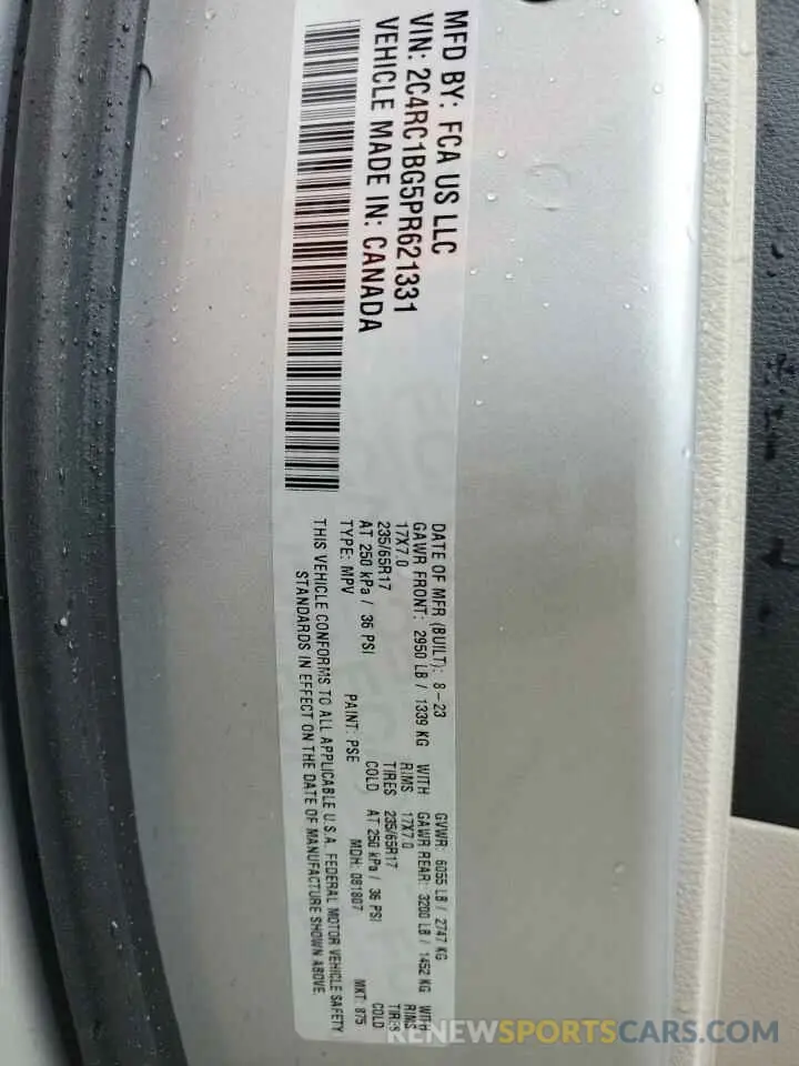 13 fotografías del automóvil dañado 2C4RC1BG5PR621331 CHRYSLER PACIFICA 2023