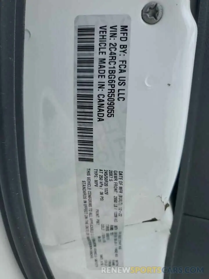 13 fotografías del automóvil dañado 2C4RC1BG6PR509055 CHRYSLER PACIFICA 2023